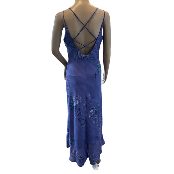 Steppin Out Floral Slip Maxi Dress Size 7/8 Periwinkle Sheer Strappy 90s - Picture 2 of 8